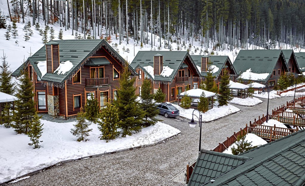 Winter vacation holiday wooden house in village of Palisades Tahoe